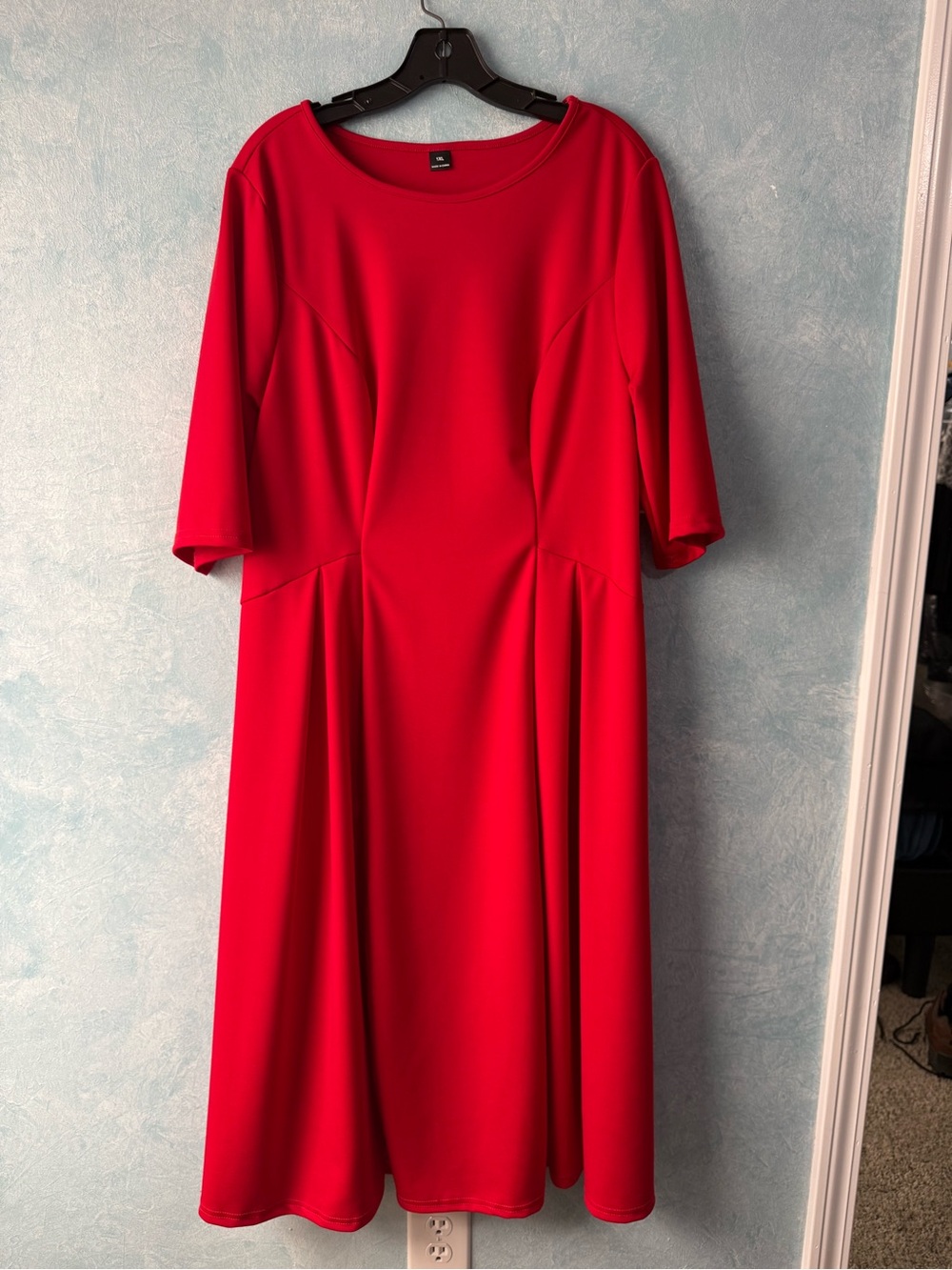 SHEIN Red Midi Fit-and-Flare Knit Dress